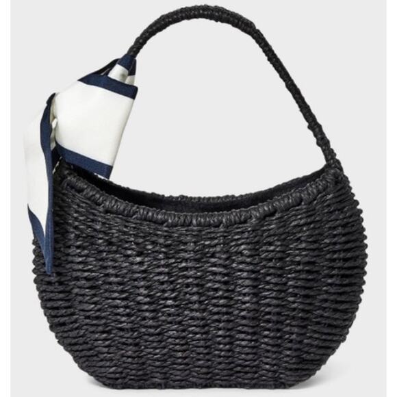 a new day Handbags - Straw Mini Bag with Bow - A New Day™ Black Woven Paper Straw Structured s23